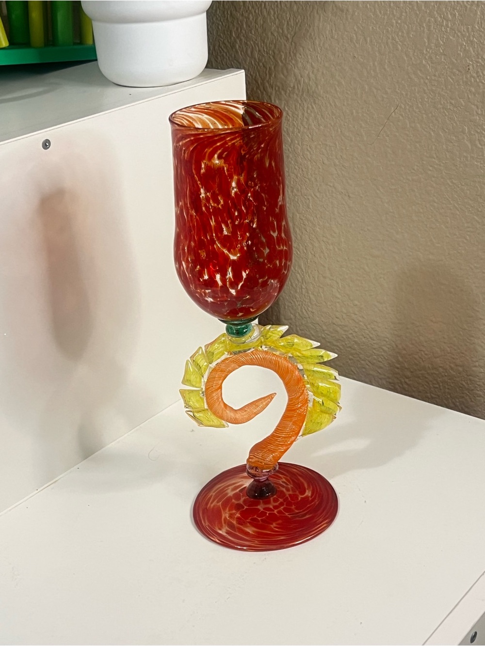 Vintage Murano Style Dragon Stem Hand Blown Art Glass Goblet Venetian Chalice